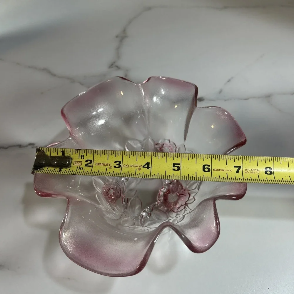 Vintage Mikasa Walther Rosella Ruffle Edge Flower Bowl Pink Clear Glass Dish 11